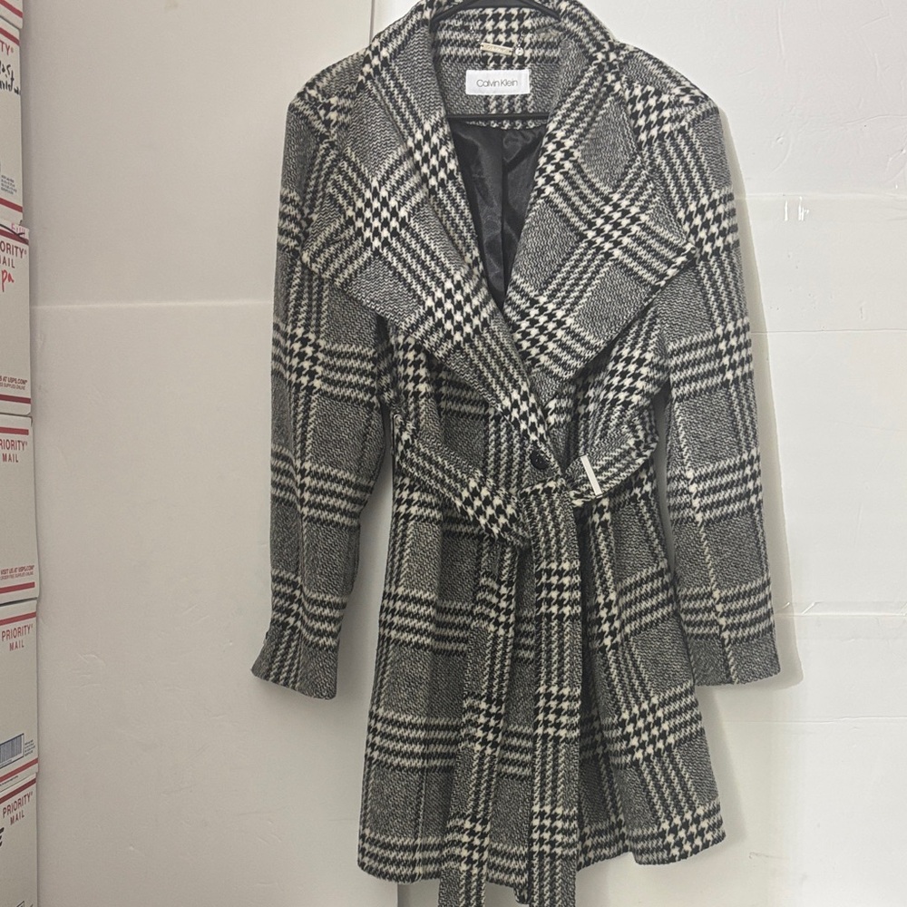 Calvin Klein Women's Gray Plaid Trench Coat